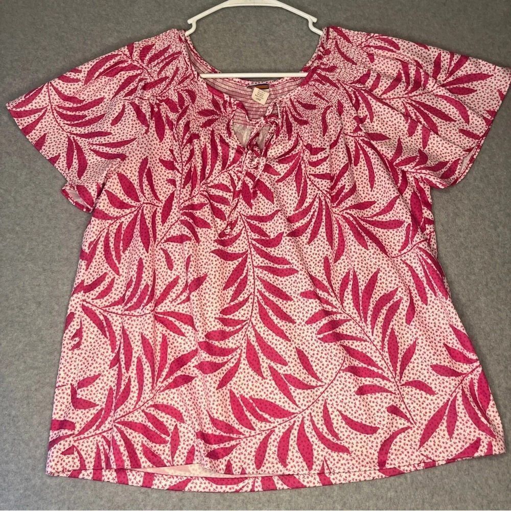 Vintage Tiger Lily Blouse Pink White Key Hole‎ Tie Neck size L